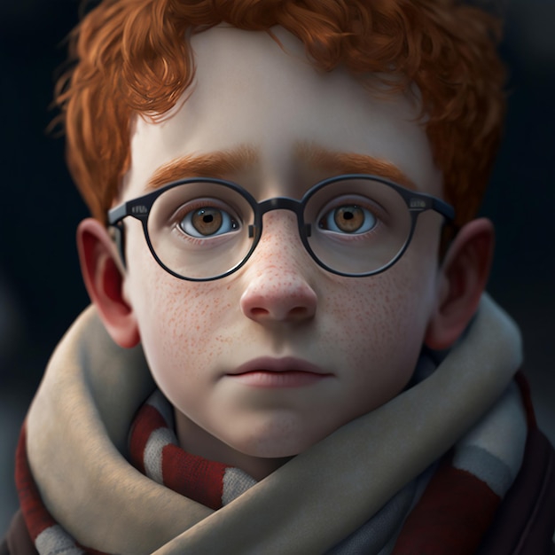 Foto um retrato de um menino bonito usando óculos gerados usando ai