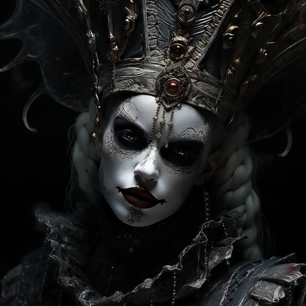 Um retrato de uma bela mulher em uma máscara veneziana