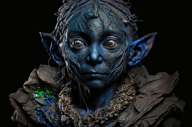 Um retrato de uma criatura azul com olhos e orelhas azuis.