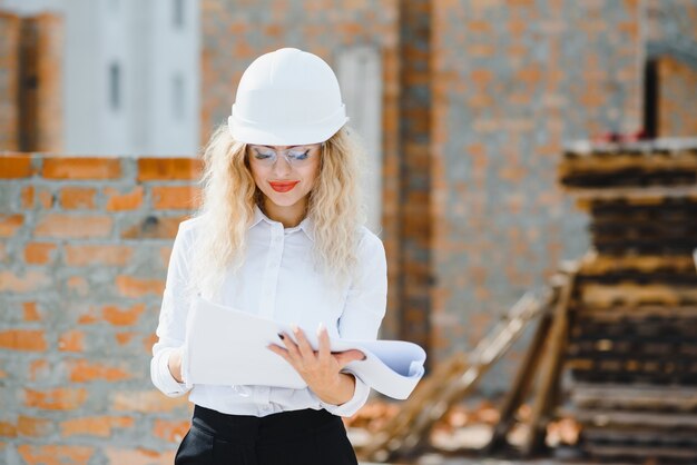 Um retrato de uma engenheira procurando construção. engenheiro de conceito e trabalho de negócios.