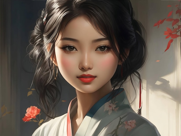 Um retrato de uma garota asiática generativa ai