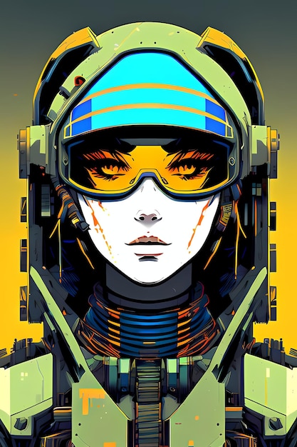 Um retrato de uma linda garotauma guerra em armadura moderna com as últimas armas do futuroMulher com um capacete e um traje espacial com fundo espacial AI