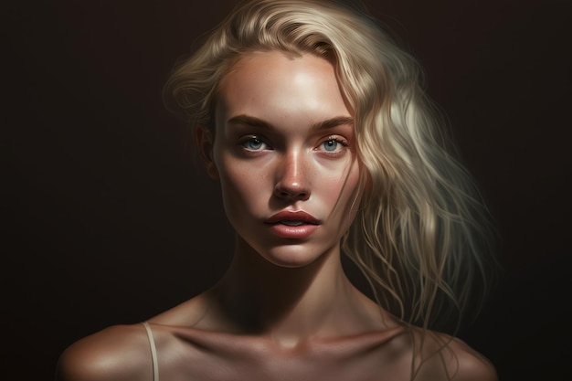 Um retrato de uma menina com cabelo loiro