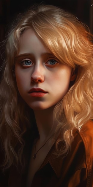 Um retrato de uma menina com olhos azuis