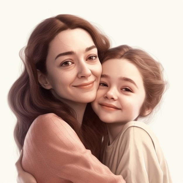 Um retrato de uma menina e sua mãe