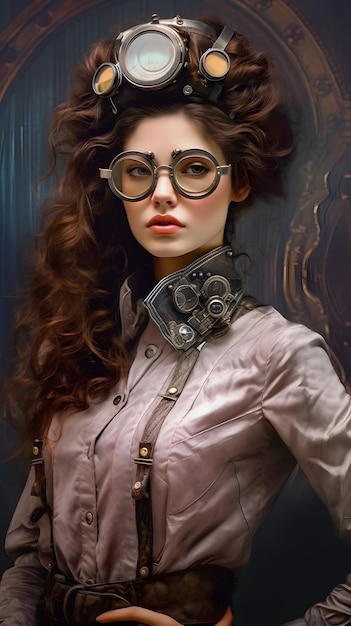 Um retrato de uma mulher atraente de estilo steampunk