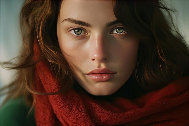 Um retrato de uma mulher com um lenço vermelho