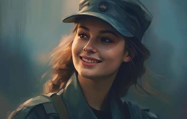 Um retrato de uma mulher sorridente em um uniforme militar.