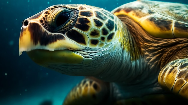 Foto um retrato de uma velha tartaruga marinha nadando no oceano