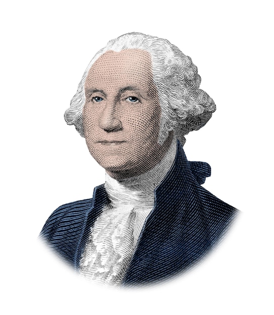 Um retrato do presidente George Washington isolado no fundo branco