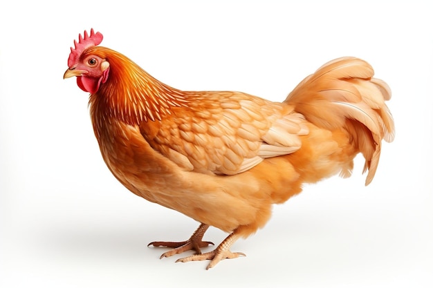 Um retrato em close de uma galinha isolada em um fundo branco Generative Ai