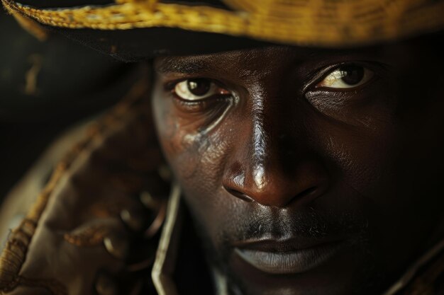 Um retrato em close-up de um pirata de aparência africana O Pirata Africano