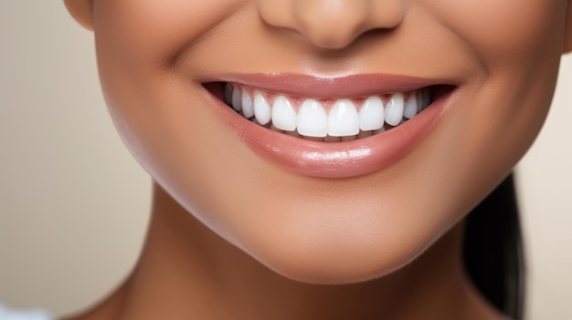 Um retrato em close-up de uma bela jovem modelo asiática indiana sorrindo com dentes limpos