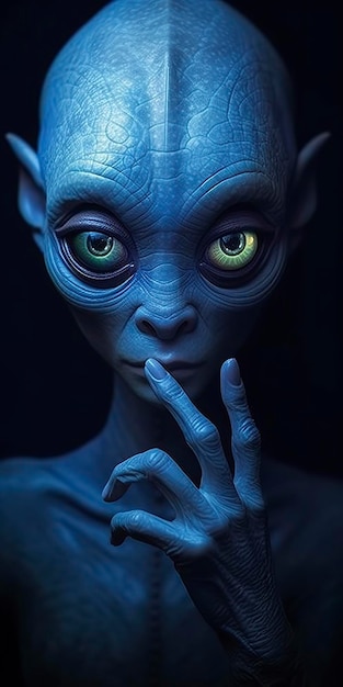 Um retrato extraordinário de espécies alienígenas adoráveis desconhecidas sobre um dedo alienígena um estilo de alta moda alienígena AI Generative