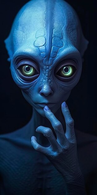 Um retrato extraordinário de uma espécie alienígena adorável desconhecida sobre um dedo alienígena um estilo de alta moda alienígena AI Generative