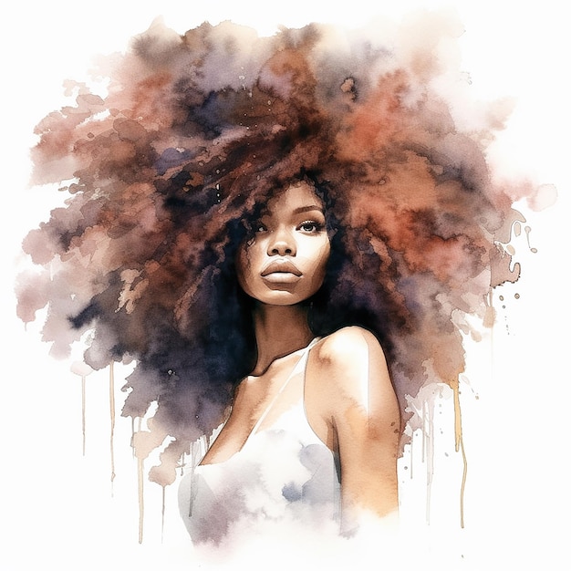 Foto um retrato facial de uma bela mulher com cabelos fluentes pintando uma imagem de desenho animado colorida e ilustrada