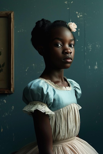 Um retrato fotográfico de uma jovem negra na década de 1930 no estilo de Loretta Lux