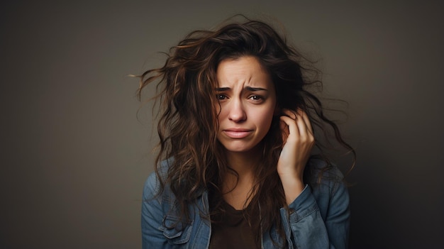 Um retrato fotográfico de uma luz de estúdio de mulher envergonhada