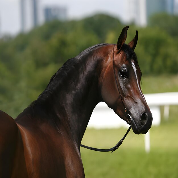 Foto um retrato fotográfico do cavalo frisão