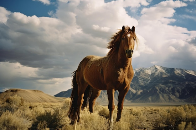 Foto um retrato impressionante de um cavalo mustang exalando força e liberdade perfeito para transmitir um sentido o