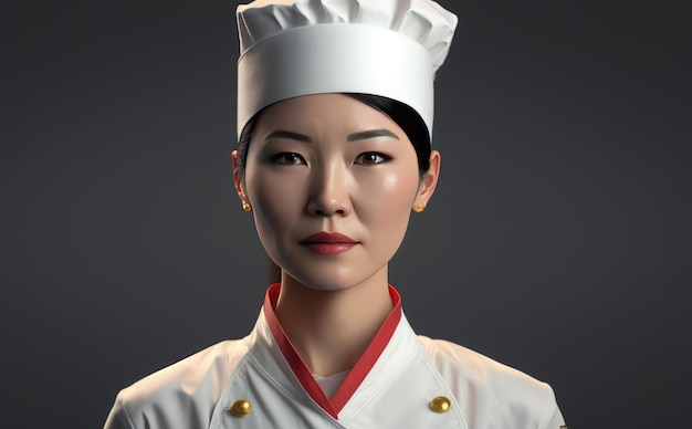 um retrato realista de uma mulher asiática com um chapéu de chef branco chef feminino ai gerado