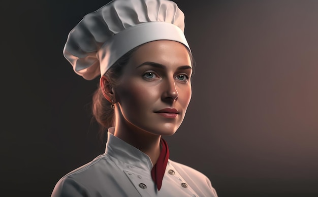 Um retrato realista de uma mulher com um chapéu de chef branco chef feminino ai gerado