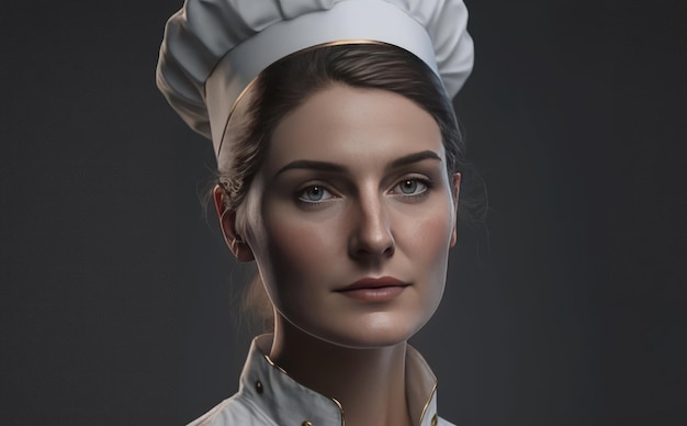 Foto um retrato realista de uma mulher com um chapéu de chef branco chef feminino ai gerado