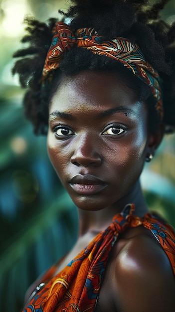Um retrato super próximo de uma maravilhosa mulher africana