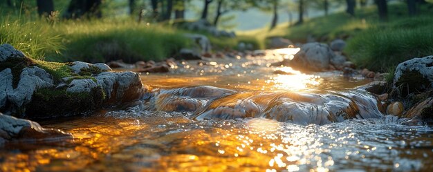 Foto um riacho claro atravessando um fundo alpino rochoso