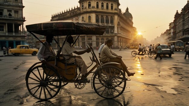 Foto um rickshaw no pôr do sol na índia