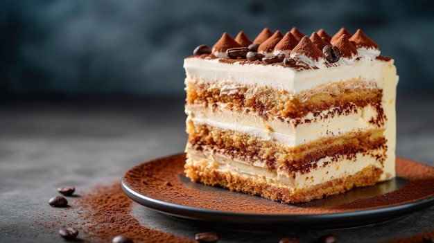 Um rico e indulgente bolo de tiramisu em camadas com ladyfingers e mascarpone encharcados de expresso