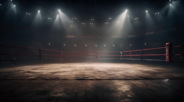 Foto um ringue de boxe vazio com spotlight no estilo.