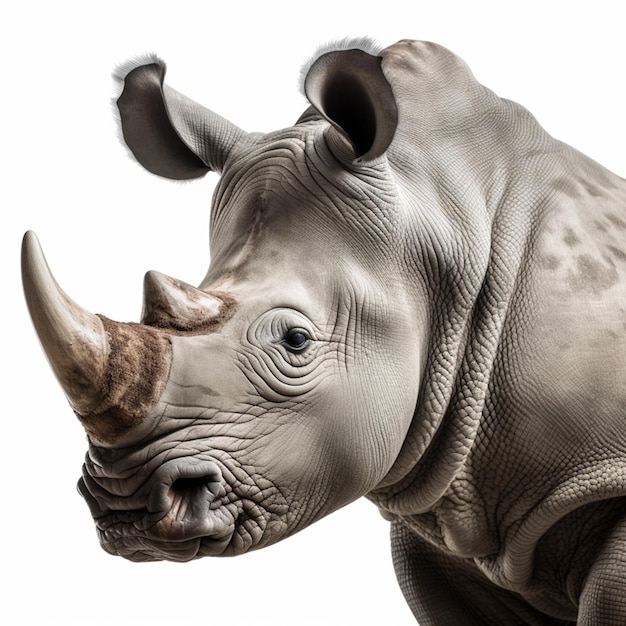 Um rinoceronte com fundo branco e nariz preto.