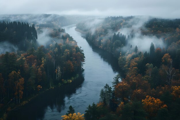 Um rio cercado por floresta