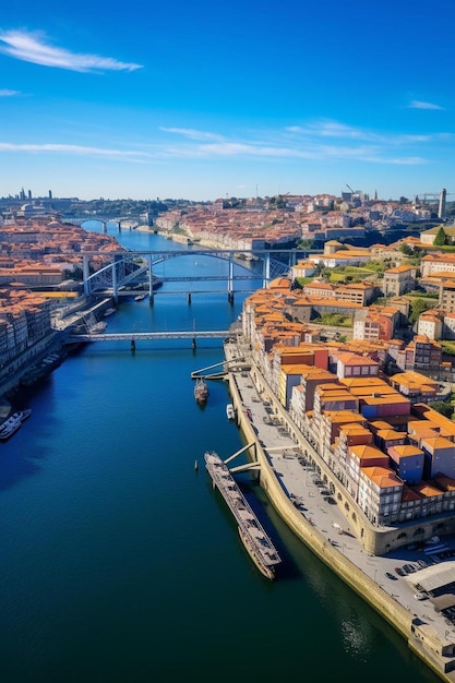 um rio com uma ponte e um barco nele