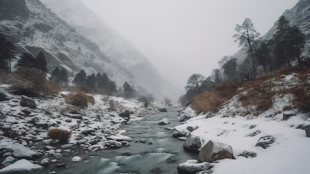 Um rio de neve nas montanhas