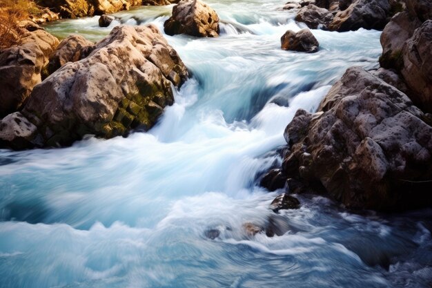 Um rio que flui através das rochas