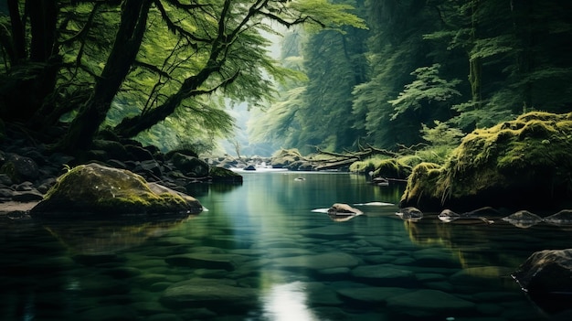 Um rio sereno numa floresta verde Uma foto cativante da natureza