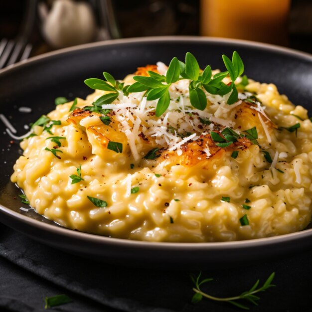 Foto um risoto cremoso e cheesy parmesan e arroz arborio