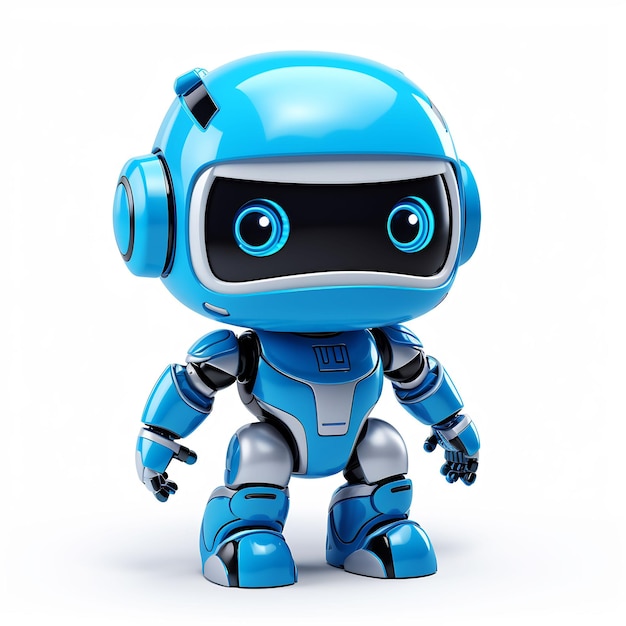 Um robô azul com fones de ouvido e um robô azul na parte de trás