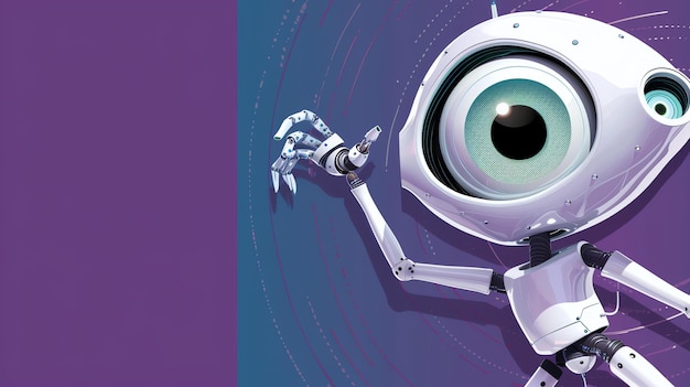 Um robô bonito com um olho grande está olhando para você com uma expressão curiosa o robô tem um corpo metálico e um rosto amigável