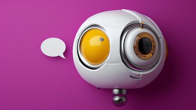Um robô bonito e amigável com olhos grandes e uma bolha de fala