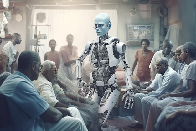 Um robô com inteligência artificial trabalha em um hospital