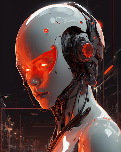 Um robô com olhos vermelhos.