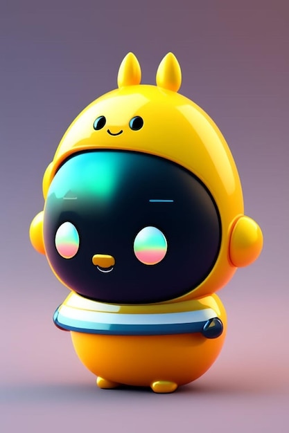 Um robô de brinquedo com uma cabeça amarela e uma cabeça amarela que diz 'robô' nela