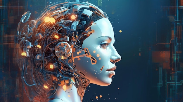 Um robô de mulher que ilustra a inteligência artificial