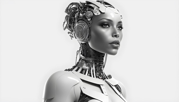 Um robô feminino com cabeça e rosto.