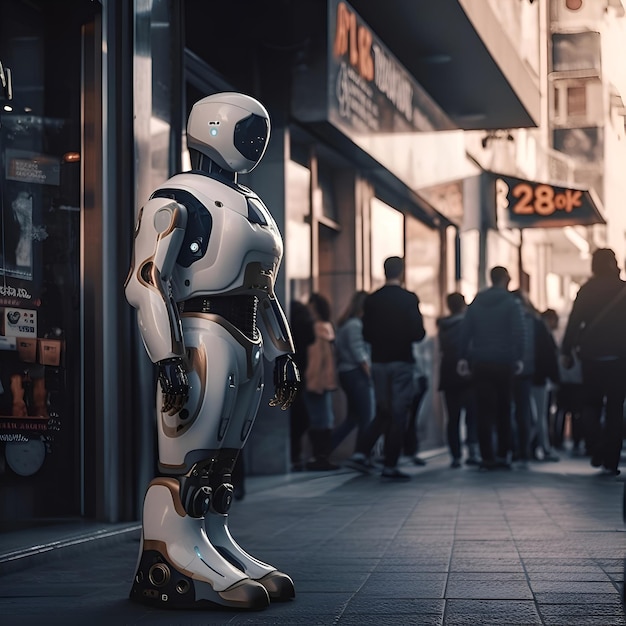 Um robô feminino fica na rua