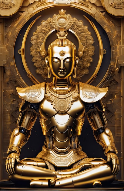 Um robô Golden Buddhas com IA Gerativa