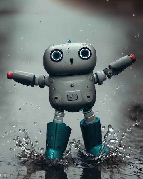 Um robô que está parado na água